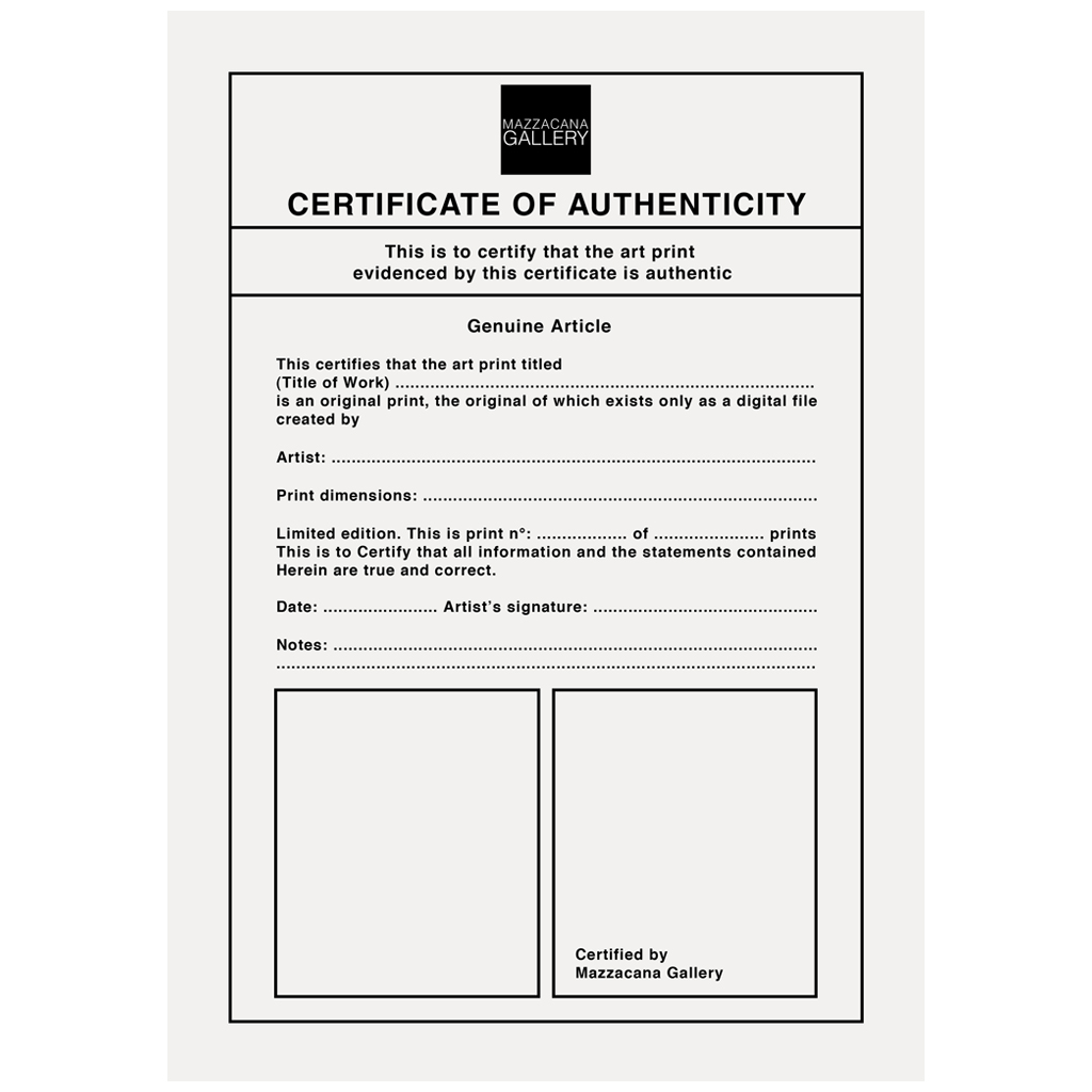 The Certificate of Authenticity released by Mazzacana Gallery